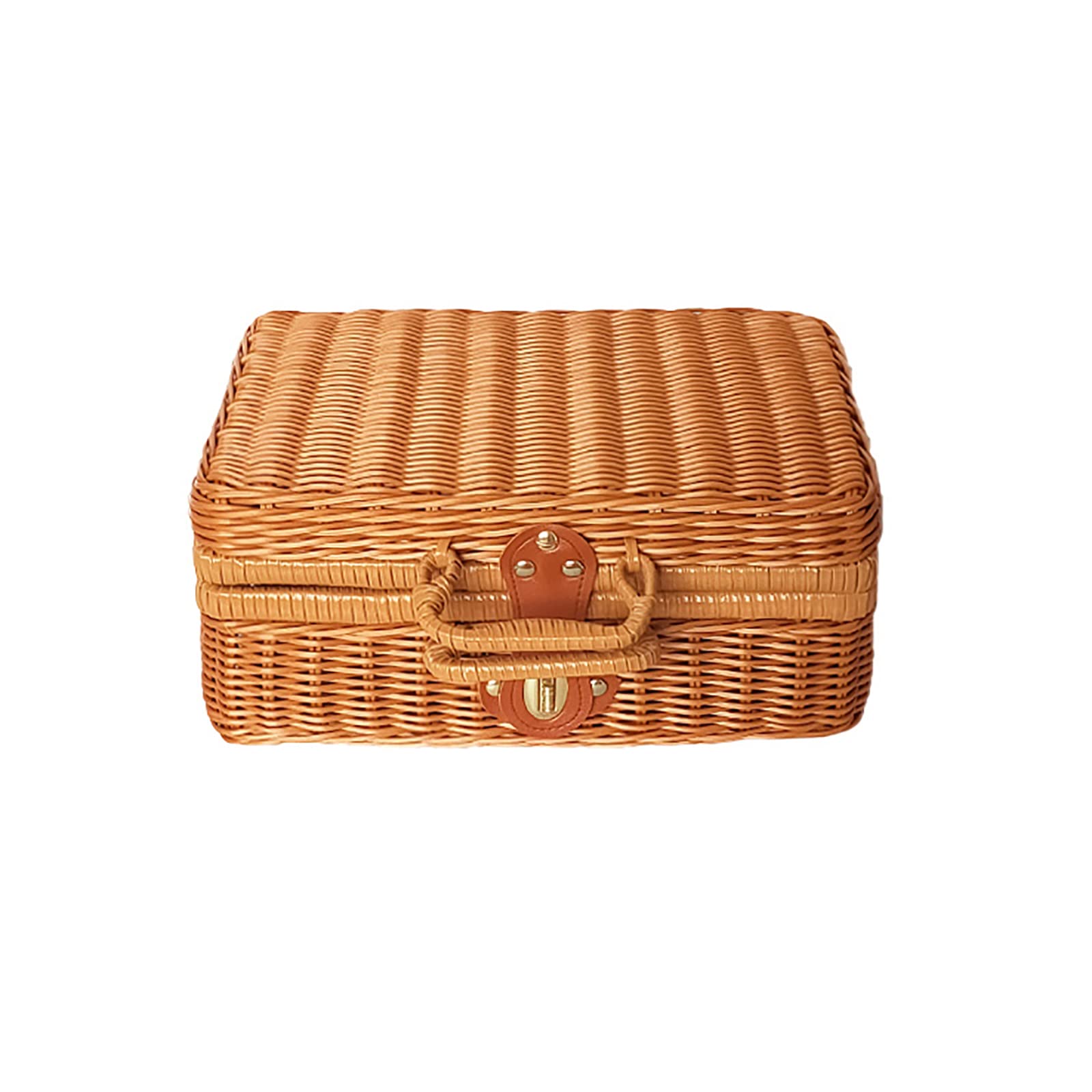 Storage Basket,Picnic,Imitation Rattan Vintage,Traditional Wicker Hamper Box,Woven,Hand Made,For Cosmetic Bags,Souvenirs,Picnics,Brown