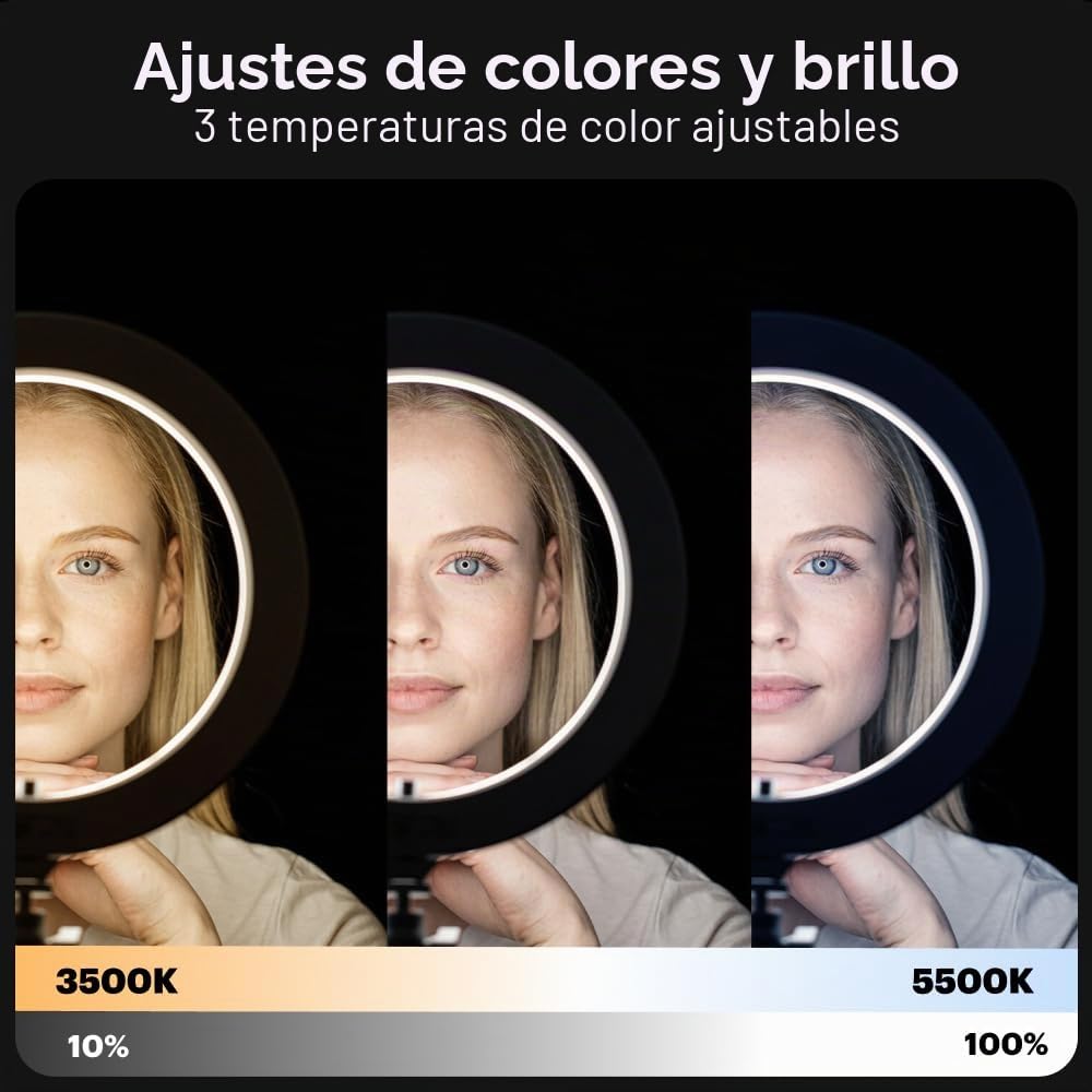 KODAK LED Ringlight con tripode para moviles y pequeñas cámaras DSLR y de acción (25 cm de diámetro; Balance de brillo, altura y color ajustables; disparador remoto y bolsa de transporte incluida)