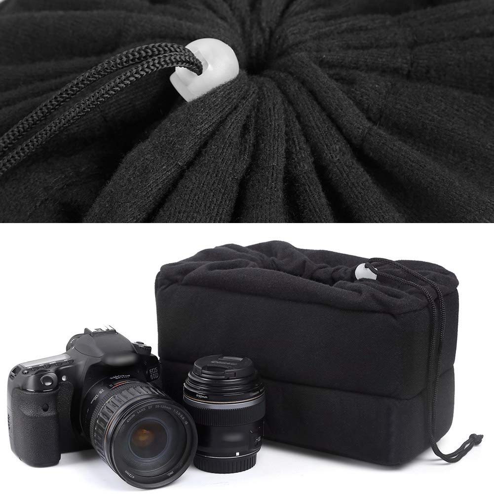 Sac Anti-choc Velours Pour Appareil Photo Reflex - Noir - Pour Canon, Nikon, Sony - Dimensions 27x16x12cm