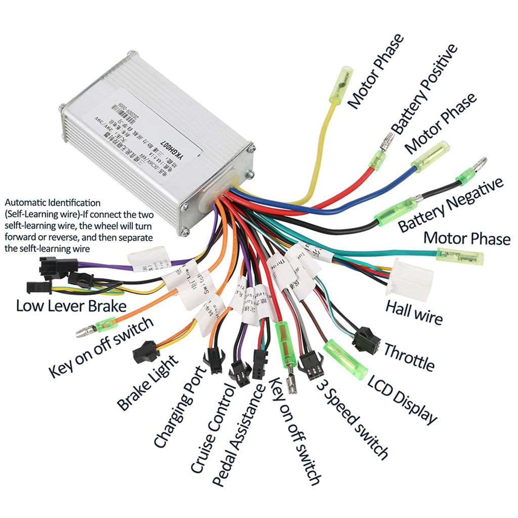 DC 36V/48V 350W-500W Brushless Motor Speed Controller for E-Bike Electric Go Kart ATV UTV Drift Trike Golf Cart Quad Buggy Moped Bicycle Scooter Razor(3 Speed, Assisted, Cruise, Self-Learning)