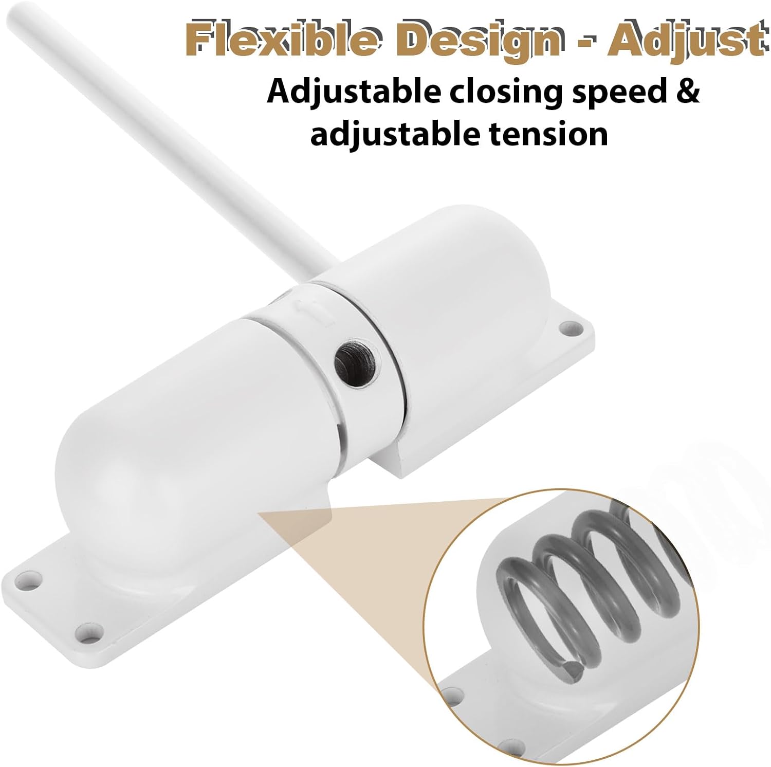 2PCS Automatic Door Closer Safety Spring Door Closers, 4-1/2"or 3-1/2” Adjustable Closing Door Hinge Black & White Door Closer Auto for Self-Closing, Residential, Commercial (White)