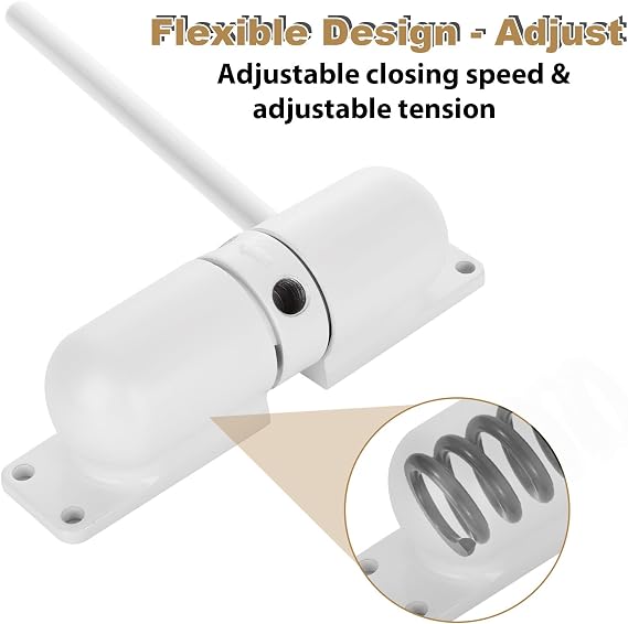 APACALI 2 Pack Automatic Door Closer, 4-1/2 Inch Adjustable Spring Door Closer for Self-Closing Doors, White Zinc Alloy Surface Mount Door Closer for Residential and Light Commercial Doors