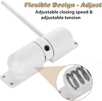 APACALI 2 Pack Automatic Door Closer, 4-1/2 Inch Adjustable Spring Door Closer for Self-Closing Doors, White Zinc Alloy Surface Mount Door Closer for Residential and Light Commercial Doors