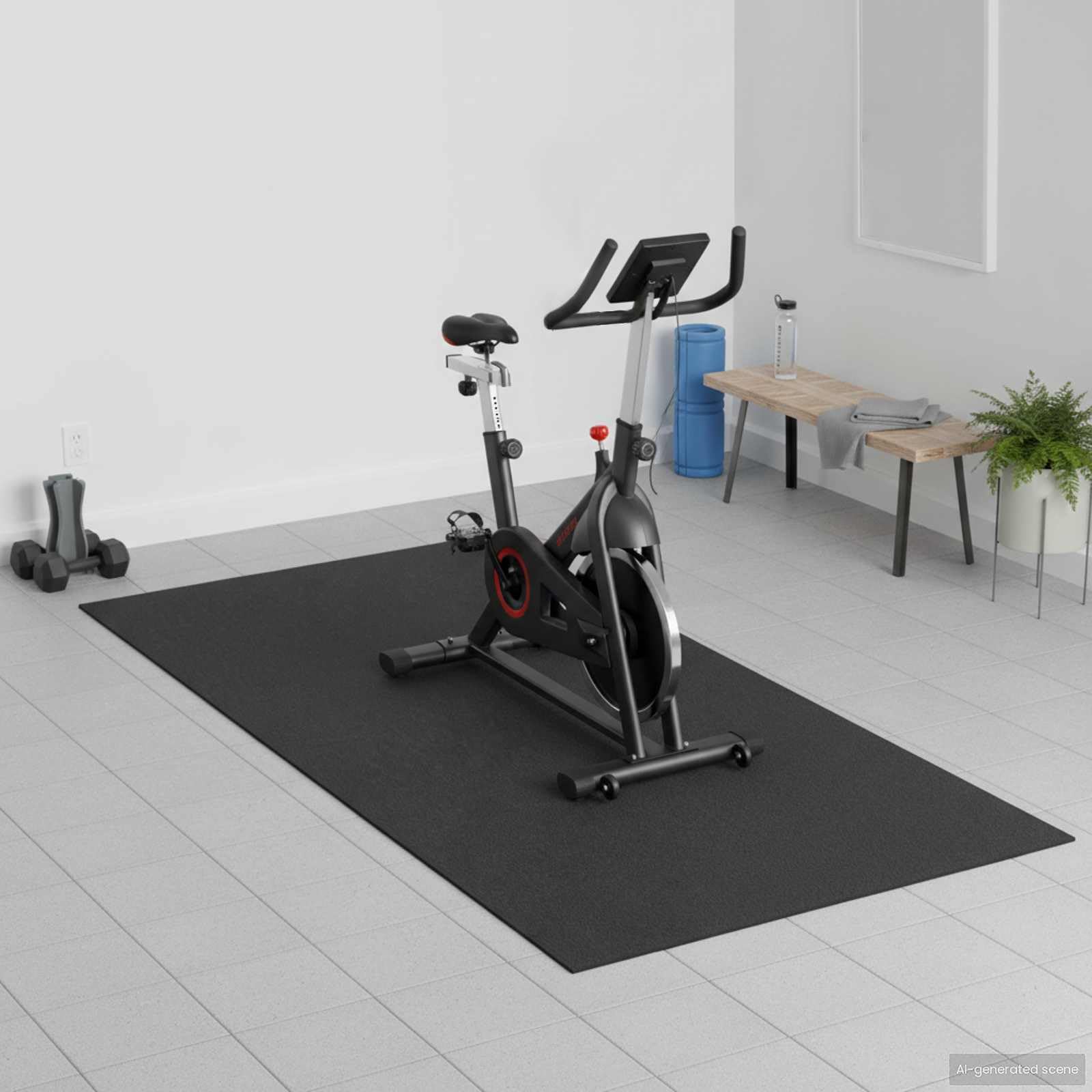 Esterilla protectora deportiva negra de PVC de alta densidad, 120 x 60 x 0,6 cm, esterilla protectora para el suelo para bicicleta estática, cinta de correr, bicicleta elíptica, ergómetro