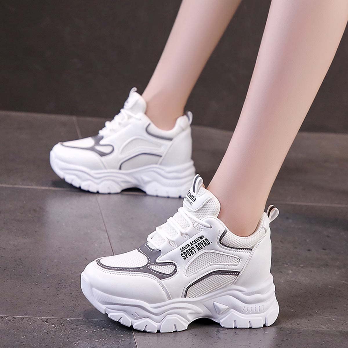 Scarpe Donna Sneakers con Zeppa Interna Alta Scarpe da Ginnastica Fitness Sportive Tacco Interno