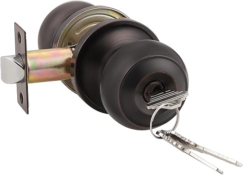 Probrico Colonial Keyed Entry Door Knob Oil Rubbed Bronze Entrance Door Lock, Single Cylinder Keyed Door Lock for Interior Exterior