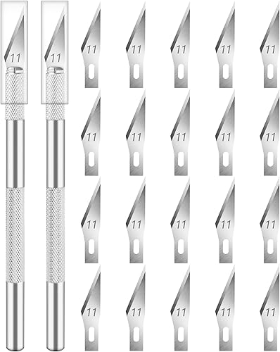 DIYSELF Exacto - Juego de 2 cuchillos para manualidades, arte y cuero, cuchillos de precisión con 20 cuchillas #11 (plateado)