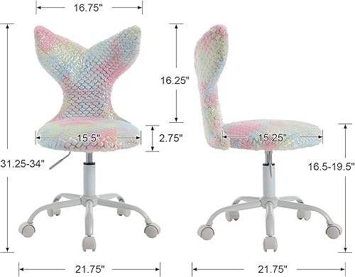Miniatura 2 de ZSARTS Bonita silla de escritorio para niñas, silla giratoria sin brazos con respaldo de cola de sirena, silla de trabajo ajustable de piel