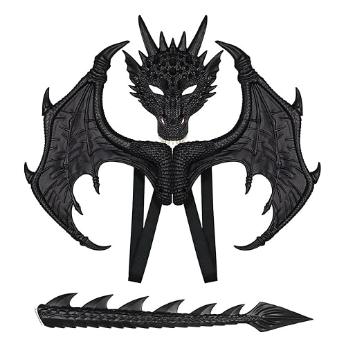 MMOO Pu Foam Dragon Wings Parties Cosplay Pretend Play Dress Up Wings - Black+mask Tail