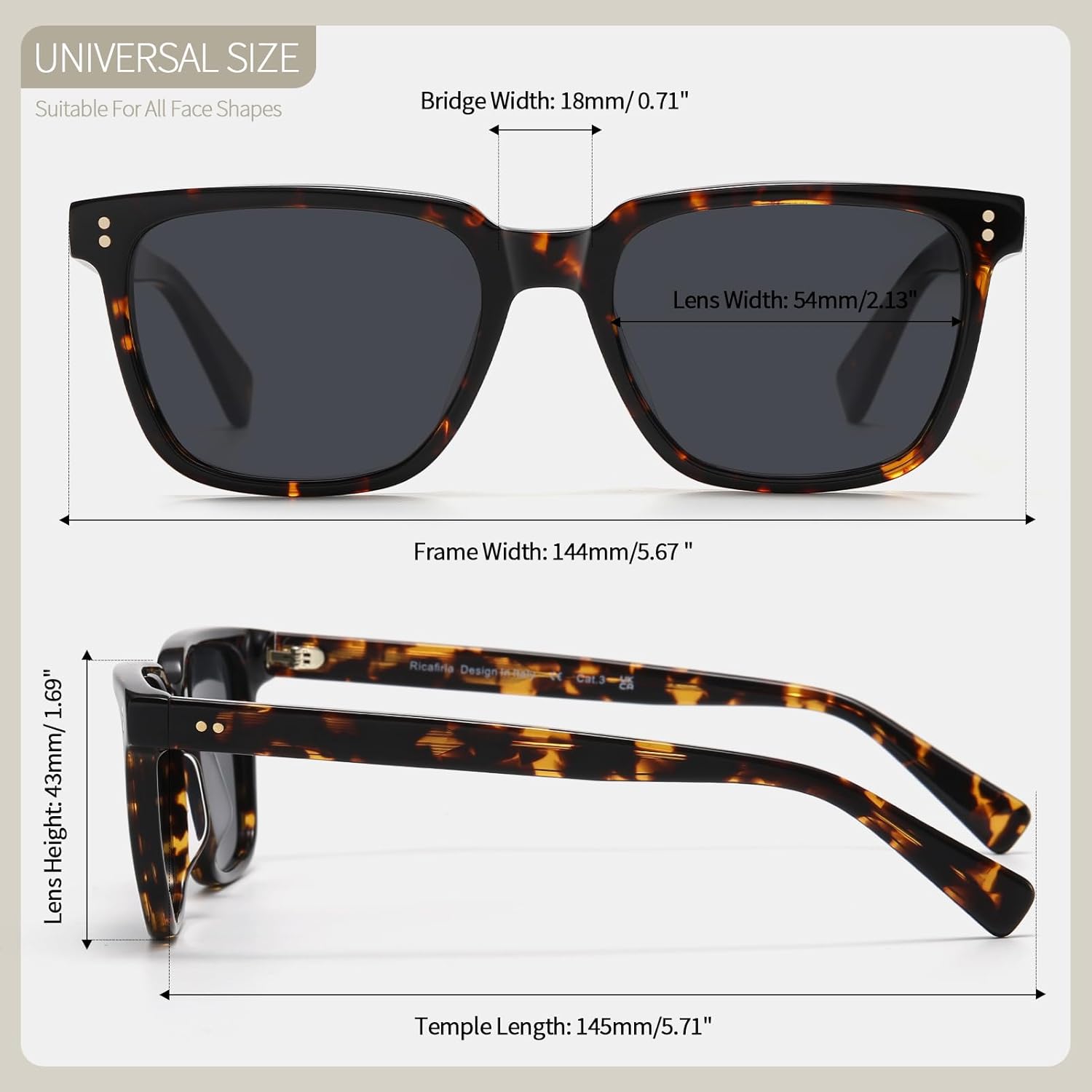 Acetate Polarized Sunglasses Men UV400 Protection Retro Square Classic Shades Driving Fishing Outdoor Thick Glasses