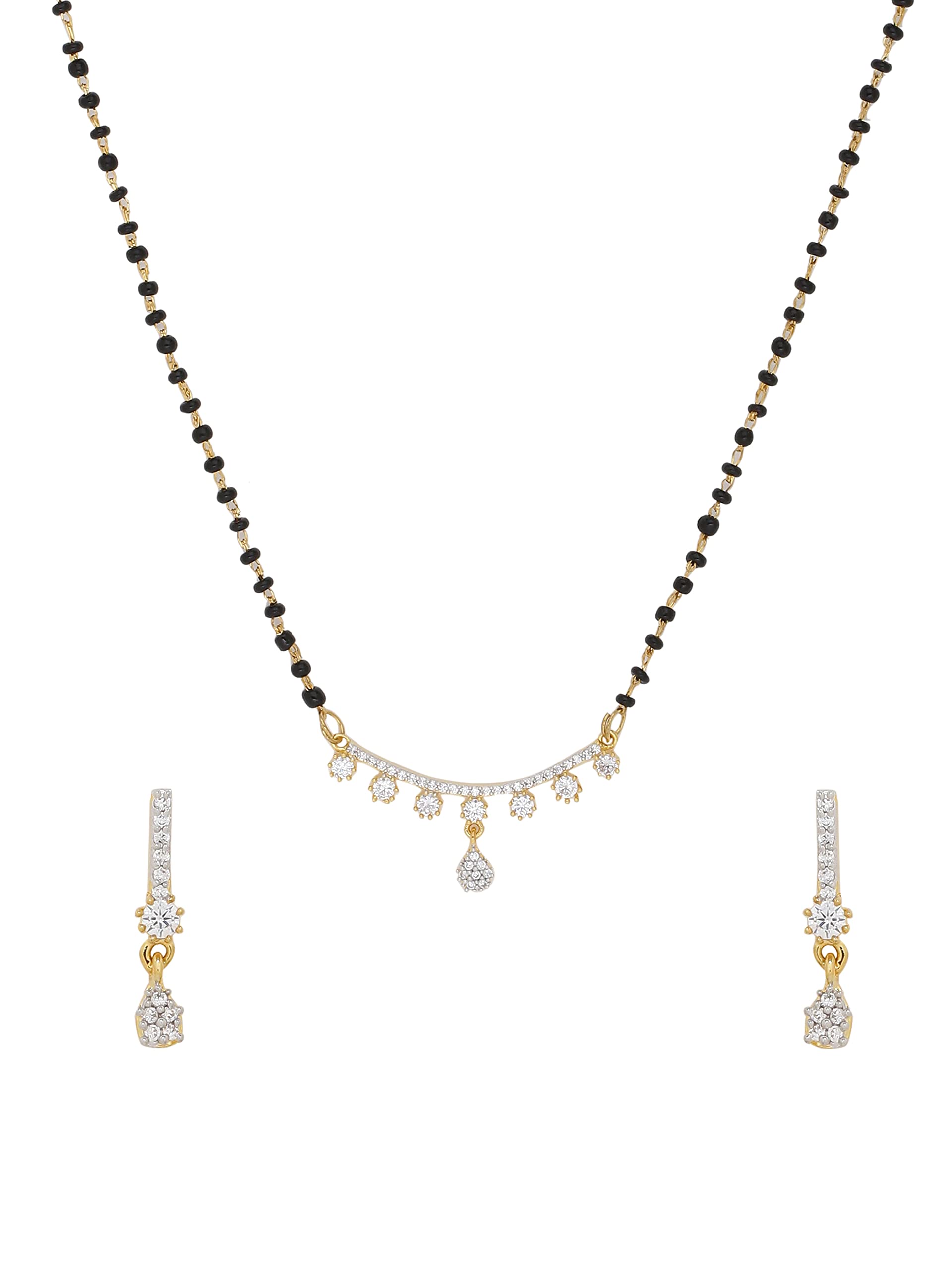 ShoshaaBlack & Silver-Toned Gold-Plated Mangalsutra with Earring Set for Women