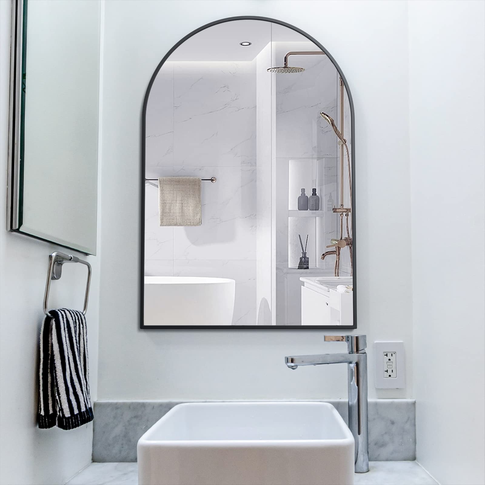 Biyatuos Arched Wall Mirror 30"x20",Bathroom Mirror with Mental Frame,Mirror for Vanity Large Wall Mounted Mirror, Modern Dresser Mirror for Bedroom Living Bathroom Room(Black)