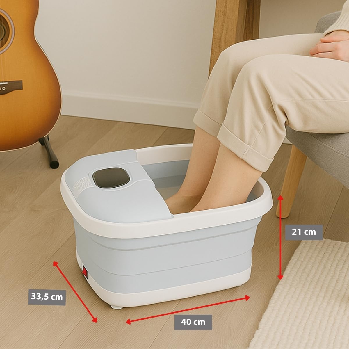 alpina Spa Pieds 8L 500W – Bain de Pieds Pliable Chauffant avec Bulles – Rouleaux Massage et Pierre Ponce – Spa Relaxation Maison Pieds – Bleu Clair