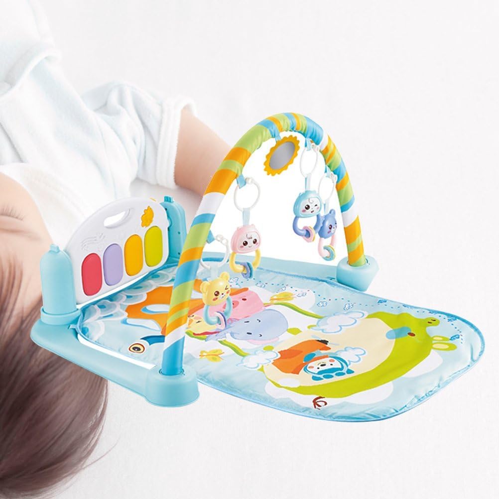 TOYIQ 5-in-1 Baby Piano Gym Mat – Infant Music Fitness Rack & Rattle Toy Set – Early Learning Play & Crawling Mat with Hanging Toys – Educational Activity Center for Babies (Multicolor, Blue) (5-in-1Piano Gym Mat) 1