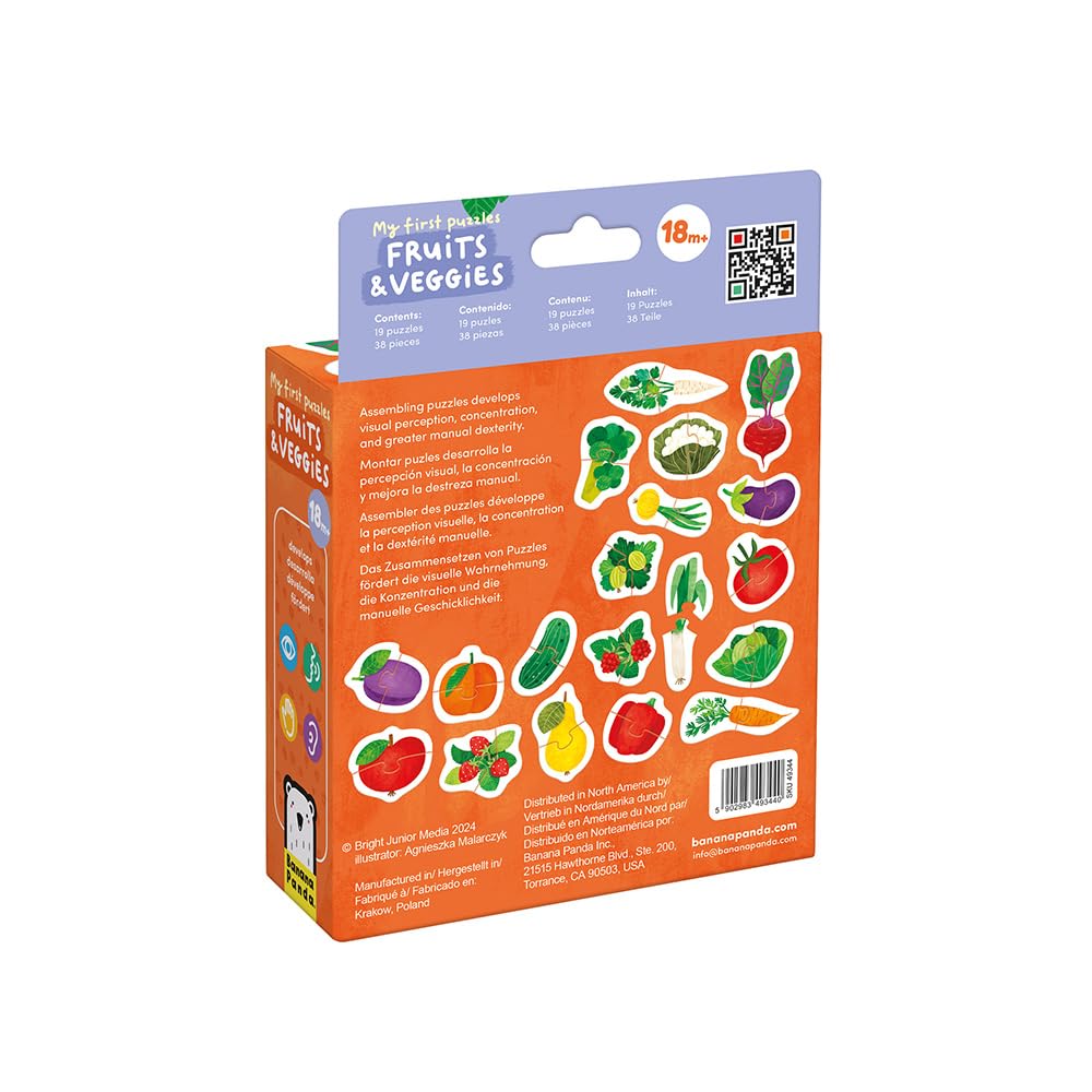 Banana Panda Fruits & Veggies First Puzzle para niños pequeños – 19 coloridos rompecabezas de 2 piezas a juego | Juego educativo para mayores de 18 meses | Desarrolla el lenguaje, la observación y las