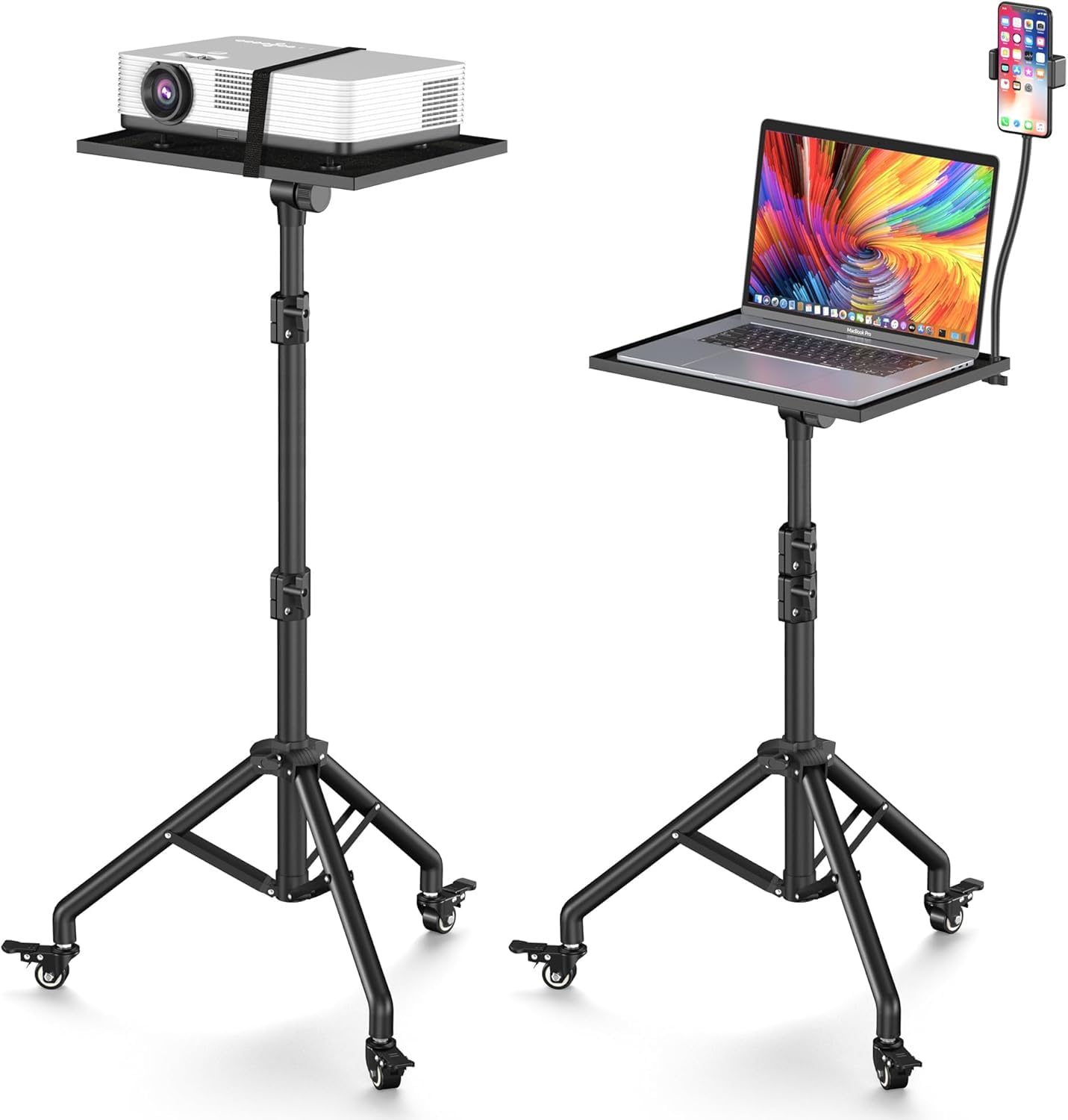 SHOPEE Metal Multi-Purpose Projector Floor Stand Tripod on Wheel Adjustable Height 29 to 44 Inches for Laptop and Mobile Stand 360 Degree and Portable Trolley for Home, Office, Stage or Studio