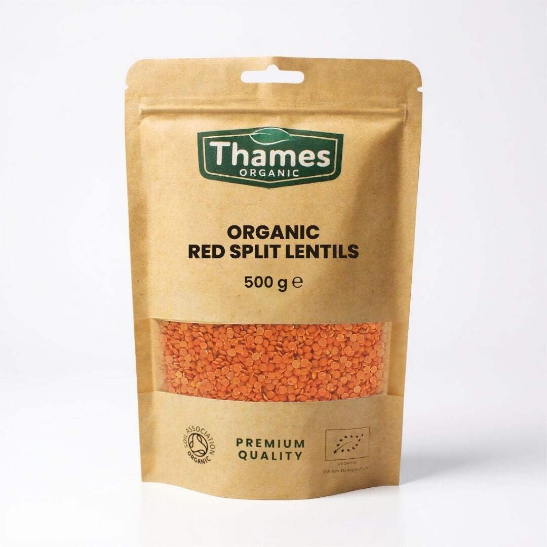 Organic Red Split Lentils - High Fibre, High Protein, No Additives, No Preservatives, Raw, Vegan, GMO-Free, Certified Organic - Perfect for Soups, Curries - Thames Organic 500g