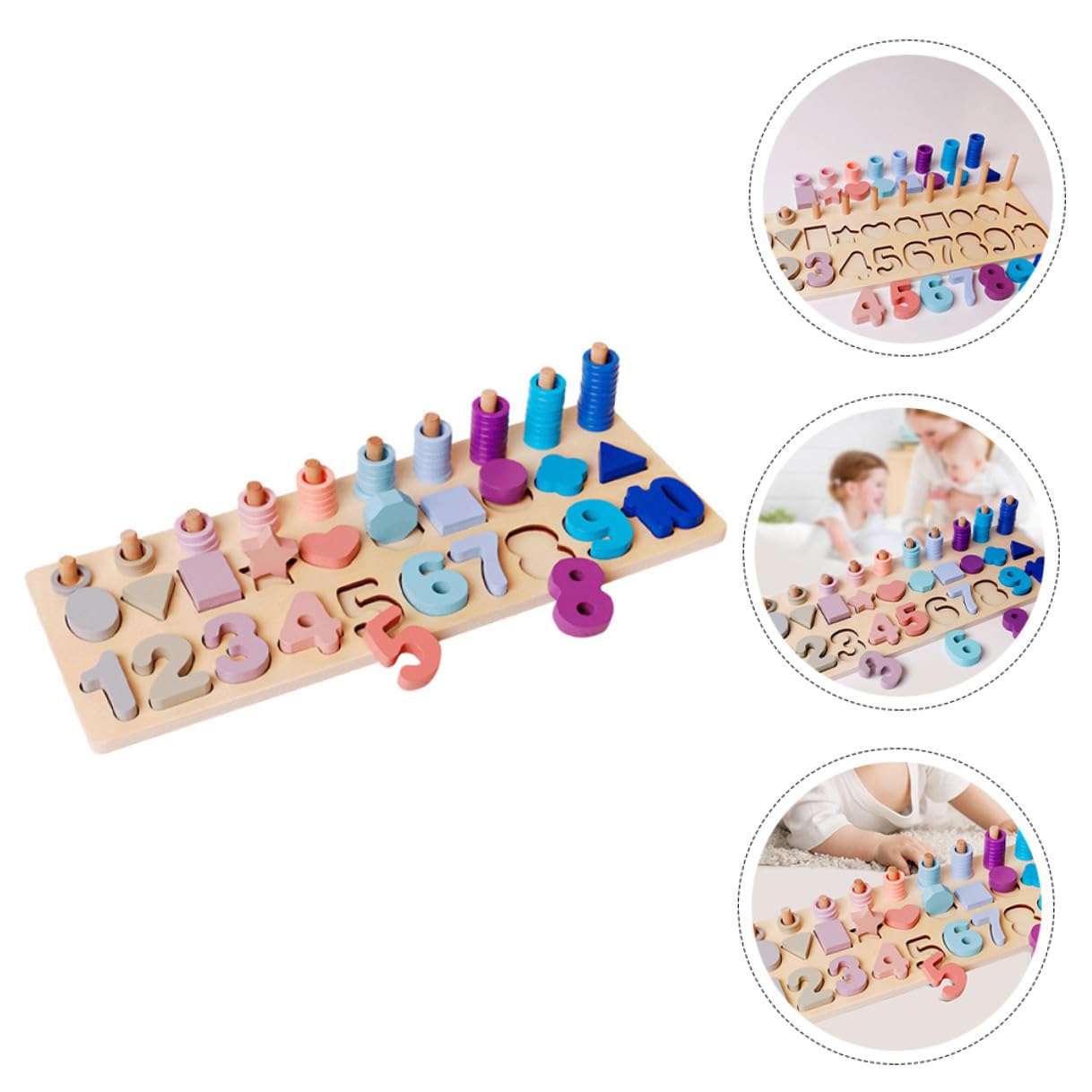 Hohopeti Juego Montessori de Madera Números y Formas Geométricas para Coordinación Mano-Ojo, Juguete Educativo para Bebés y Niños en Etapa de Aprendizaje