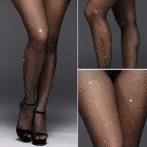 Image of KACOLOR Sexy Sparkly Fishnets Stockings Rhinestone Glitter High Waist Tights for Women Party