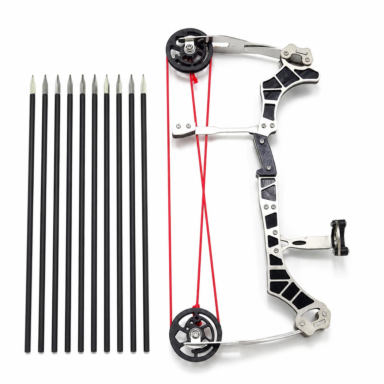 Portable Stainless Steel Mini Compound Bow Set, 8.46 in Micro Bow and Arrow Kit with 10 Metal Tip Arrows for Indoor Outdoor Target Practice