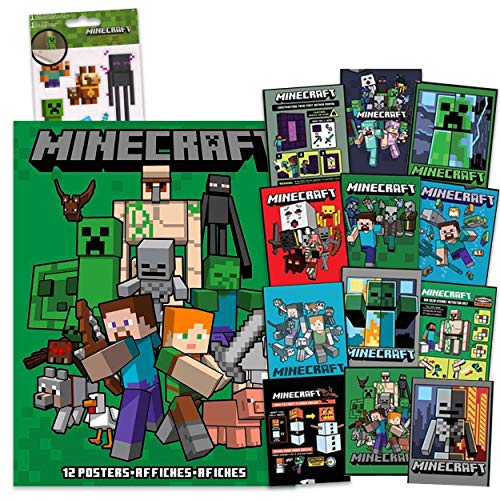 Minecraft Posters For Boys Room Girls Room Bundle | 12 Minecraft Posters For Walls Minecraft Room Decor With Minecraft Stickers (Video Game Room Decor)