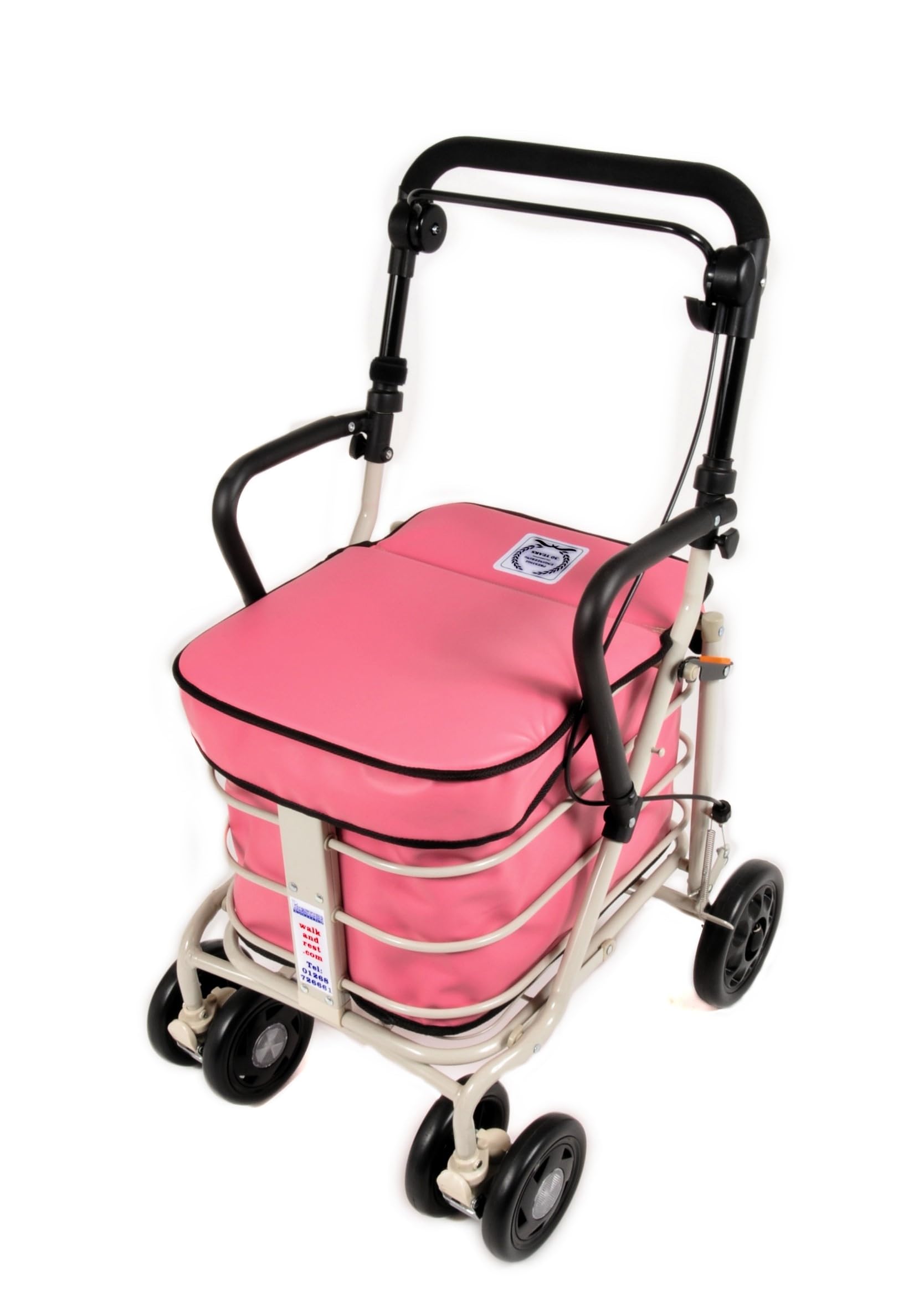 Prestige Walk and Rest Shopping Trolley with Seat & Armrest/Walking frame/Seated Mobility Trolley/Stroller/Walking Trolley (FULLY ASSEMBLED in UK READY TO USE!) (Pink)