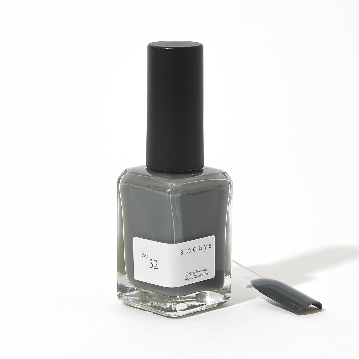 Sundays Non-Toxic Nail Polish, Glossy Shine Finish, No.32: Dark Olive Gray, Long Lasting, Vegan & Cruelty-Free, 1.7 oz