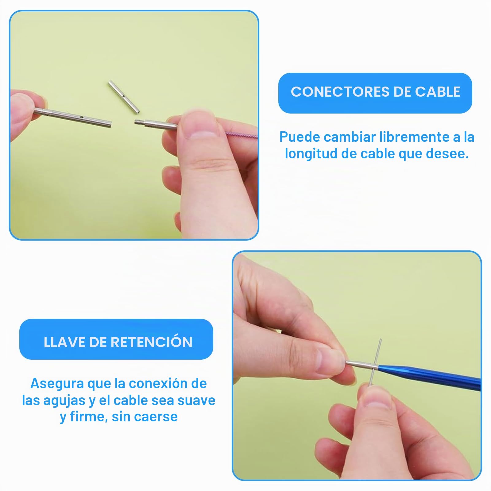 Juego de Agujas Circulares Intercambiables KOSLEOW, 13 Pares de Punteras 3,0-10,0mm con Cables 40/60/80/100cm, Agujas de Tejer de Aluminio Anodizado Azul para Lana Gruesa, Bolsa de Almacenamiento