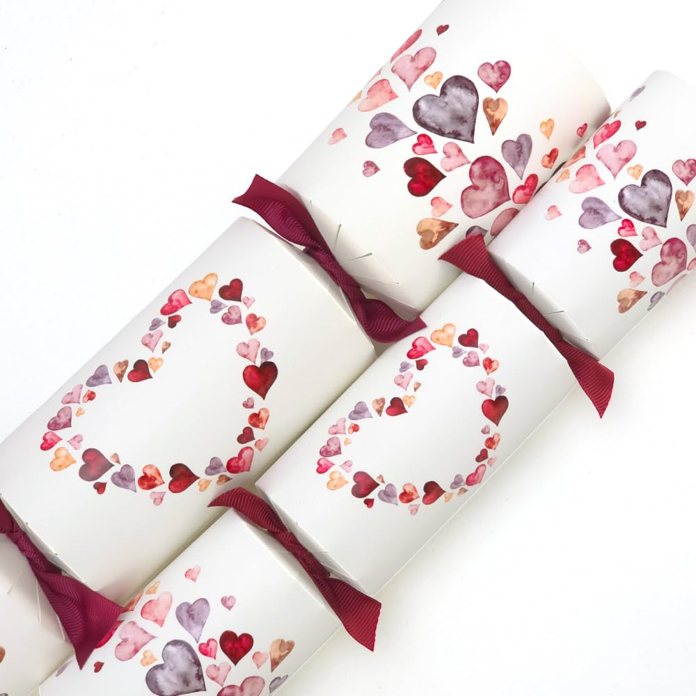 Watercolour Hearts | 12 Large Valentines Day Crackers & Ribbon | Craft Kit