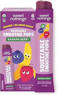 Sweet Nothings, Banana Berry, USDA Organic Kids' Squeezable Super Fruit Smoothie Pops, Pack of 6 - Dye-Free, No Added Sugar, Dairy-Free, Vegan, Healthy Organic Fruit Pops