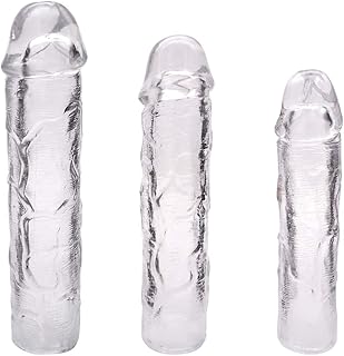 SHEQU Reusable Penis Sleeve Extender Ultra-Soft Extension Sex Toy Cock Enlarger Condom Sheath Delay Ejaculation Toys Men (3pcs Small, Medium and Large Included)