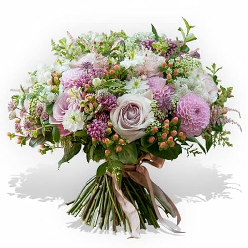 Ramo de flores frescas de lujo, ramo de rosas de lavanda, ramo atado a mano, perfecto para cumpleaños, día de la madre, aniversarios y regalo de agradecimiento o pensamiento en ti, FlowerStation Cover