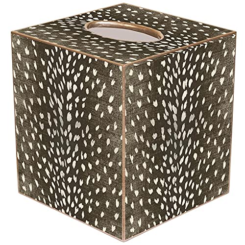 Marye-Kelley Tissue Box Cover Tissue Holder Square Cube Paper Mache Decorative Animal Print Antelope Brown 5 x 5 x 5.5 inches