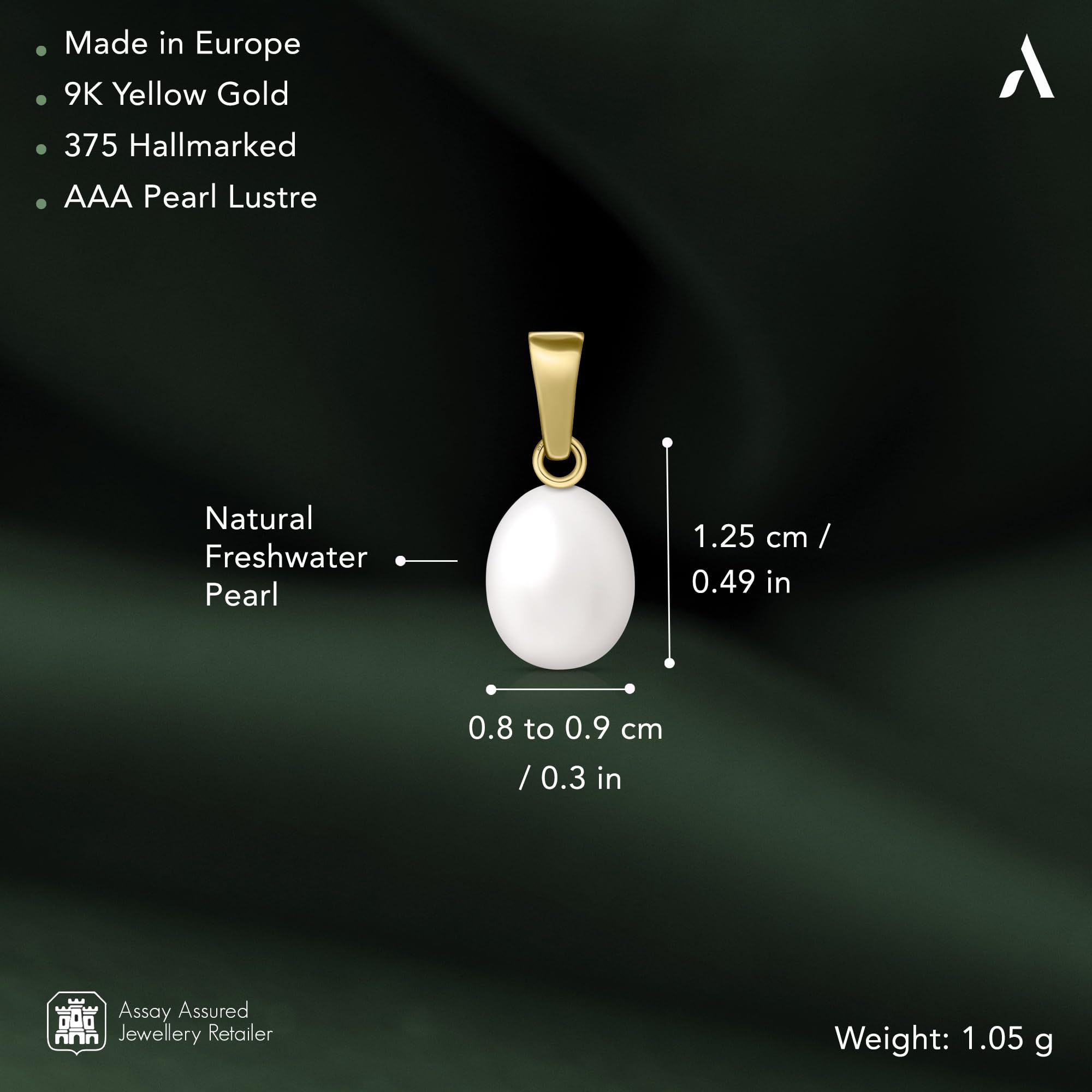 Amberta Allure Damen Anhänger mit Perle aus 9K Gold
