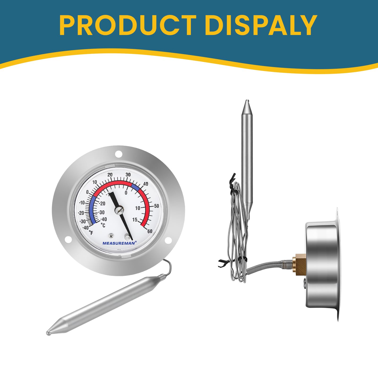 MEASUREMAN Vapor Capillary Flanged Panel Mount Refrigeration Thermometer, 2.5" Dial, 48" Capillary, -40-60 deg F/-40-15 deg C, Re-Calibration Available — Amazon image 6
