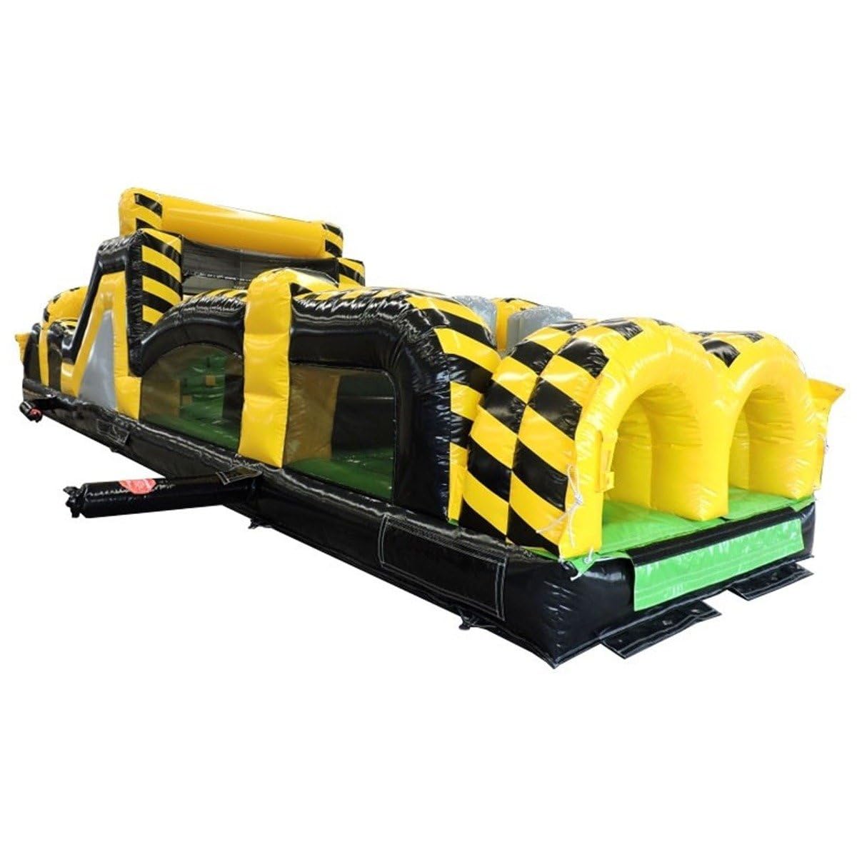 40-Foot Long Inflatable Obstacle Course with Climbing Wall, Venom Yellow and Black, 11-Foot Wide by 11-Foot Tall, Commercial Grade Interactive 2 Lane Bounce House for Kids, Blower, and Stakes Included