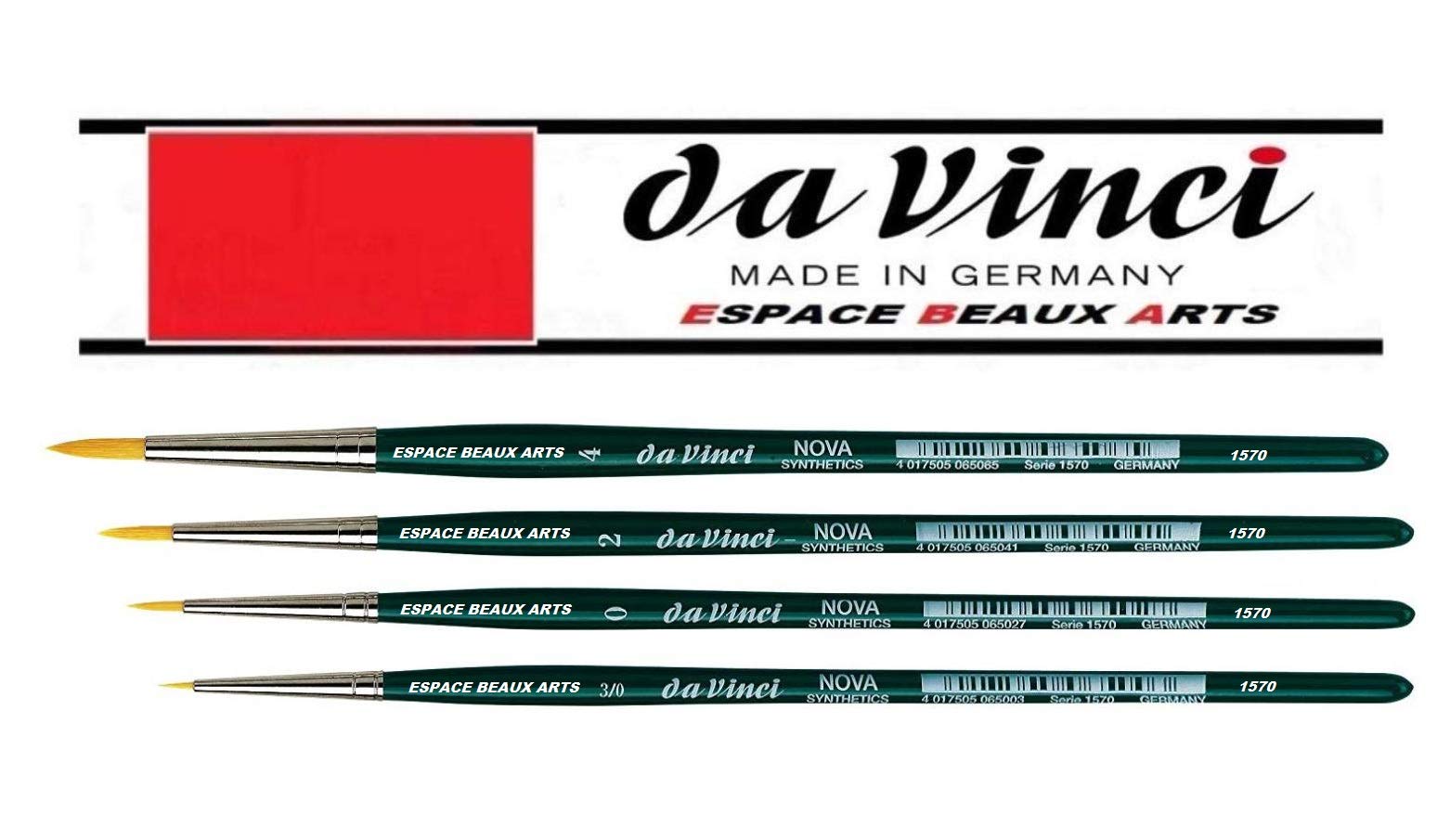 DaVinci ESPACE BEAUX ARTS da Vinci Nova Sintetico Serie 1570 – qualità Acquerello Set di pennelli Nova Sintetico. No. 3/0, 0, 2, 4. Made in Germany