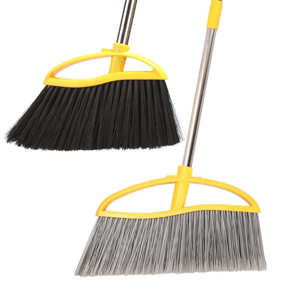 Soft Bristles Indoor Broom and Stiff Bristles Outdoor Broom Set
