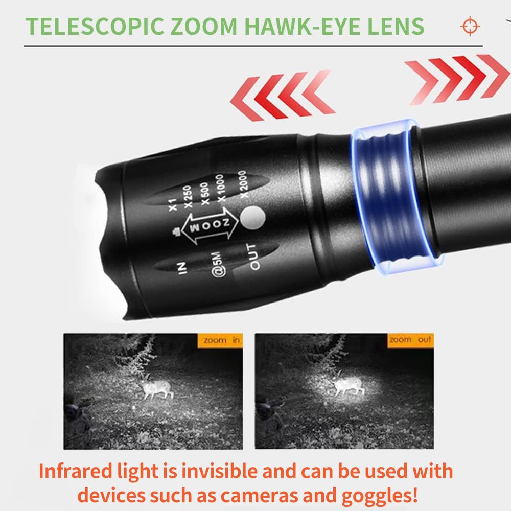 YZYOE Rechargeable 850NM Infrared Tactical Flashlight, 2-in-1 White Light and LED Infrared Hunting Light, 2 Modes - Image 2