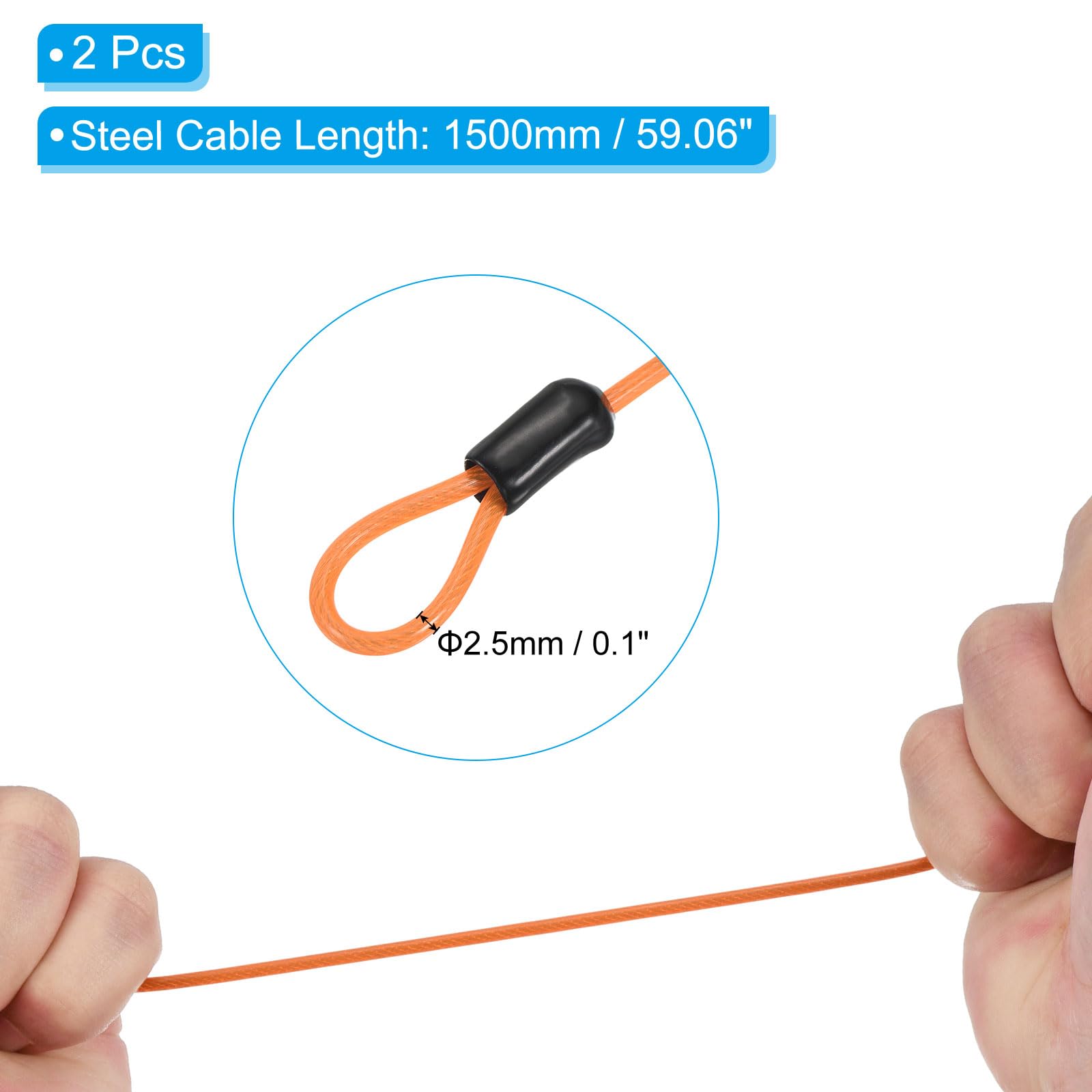 PATIKIL Security Steel Cable with 4 Digit Combination Lock, 2 Set 4.9Ft Coated Safety Wire Rope Double Loop Padlock for Outdoor Travel Luggage, Yellow - Image 3