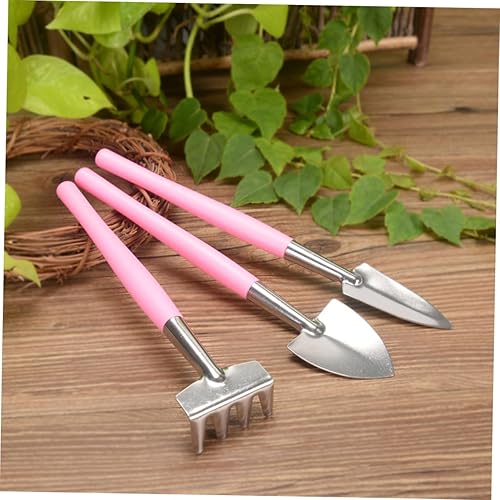 Miniatura 5 de CHILDWEET Mini herramienta de jardín de hierro, pala de mano antideslizante rosa y rastrillo para macetas de interior y exterior, plantación de