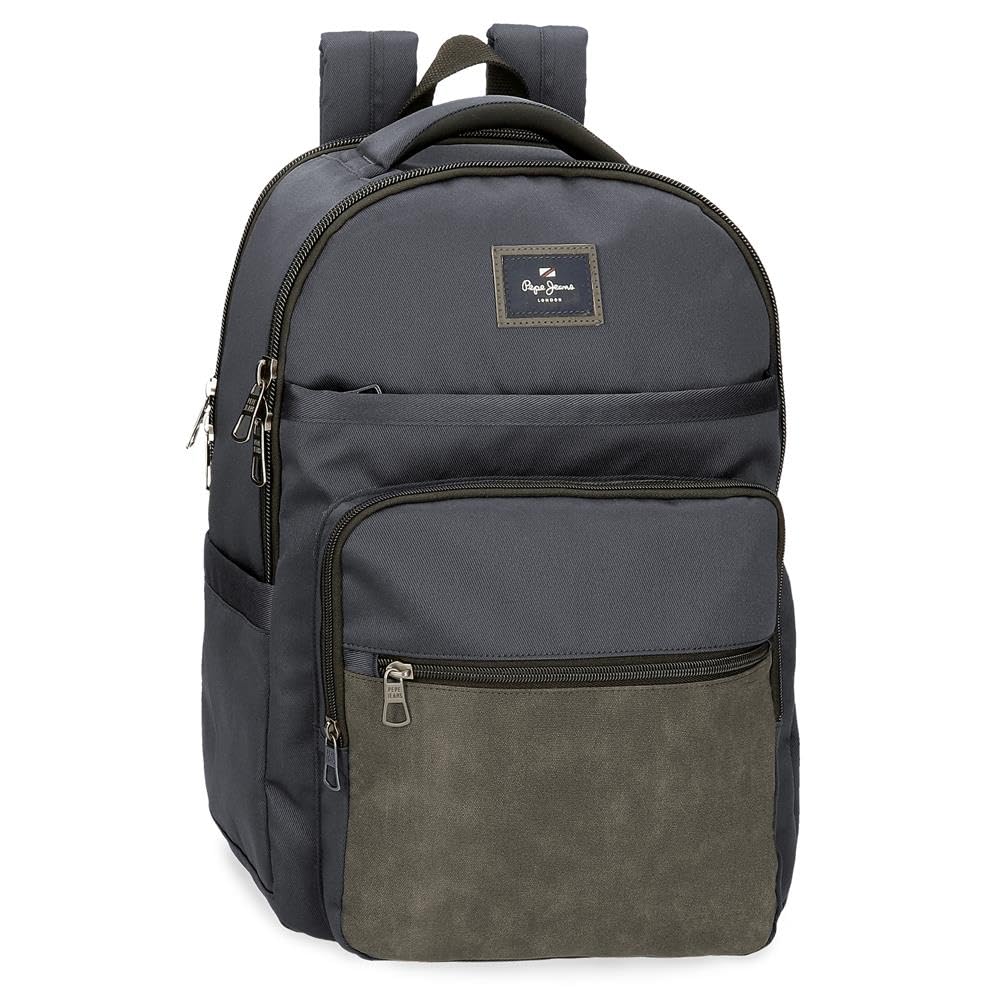 Pepe Jeans Harry Mochila para Portátil Doble Compartimento Adaptable 15,6" Gris 31x44x15 cms Poliéster con detalles en Piel Sintética 20,46L