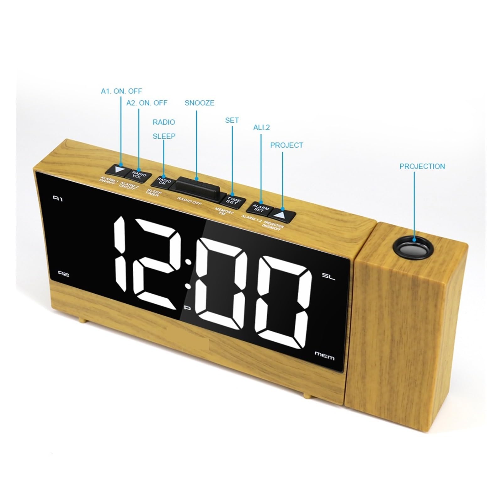 Reloj Despertador con Proyección Digital LED, Electrónico, Radio FM, Proyector De Tiempo, Silencioso For Mesita Noche Y Dormitorio ProyeccióN NíTida(Grain)