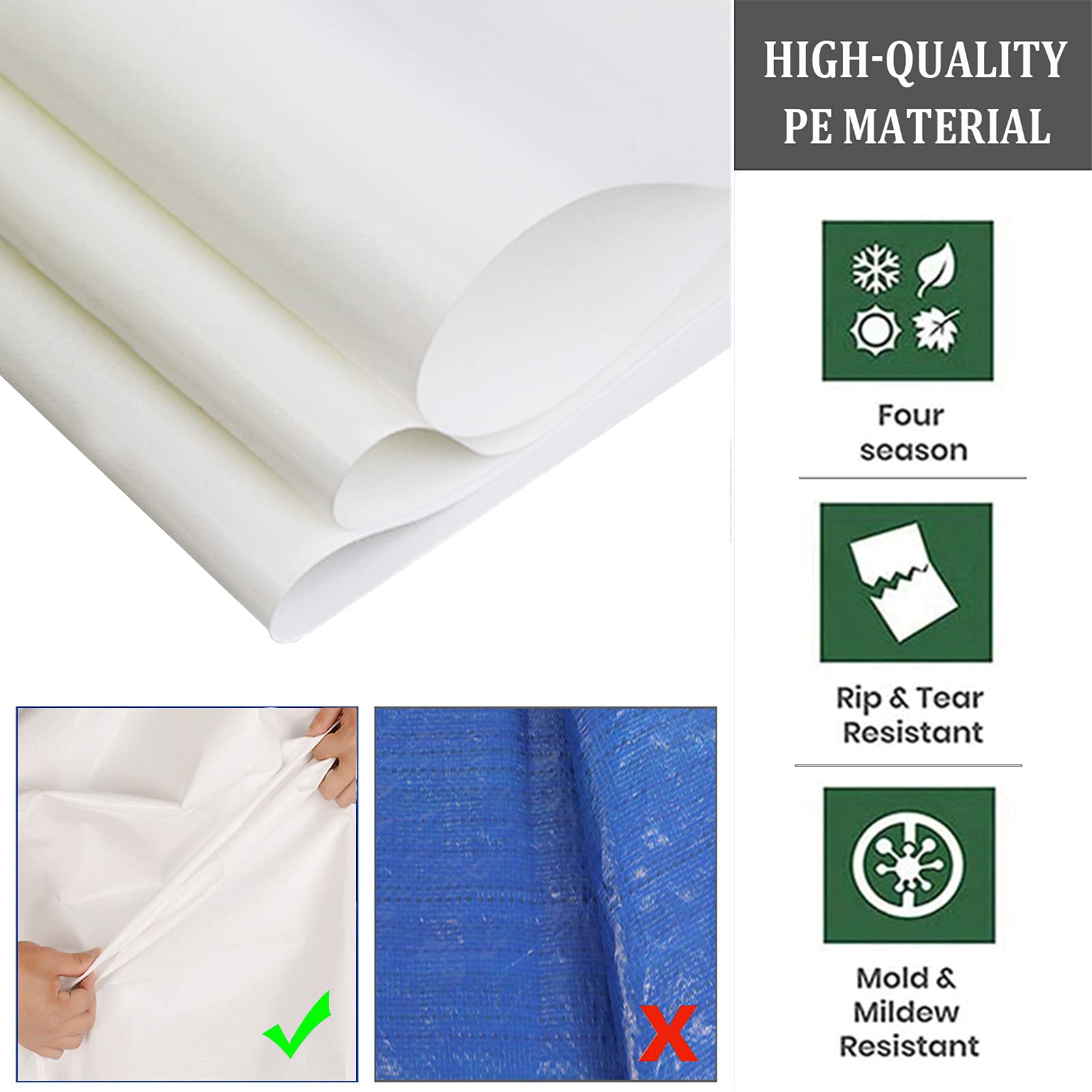 Bâche imperméable avec Oeillets Bâche de Protection Imperméable 400g/m² PVC Protection de Vent Pluie Soleil pour Serre Jardin Pergola,Blanc,6x6m/19.68x19.68ft
