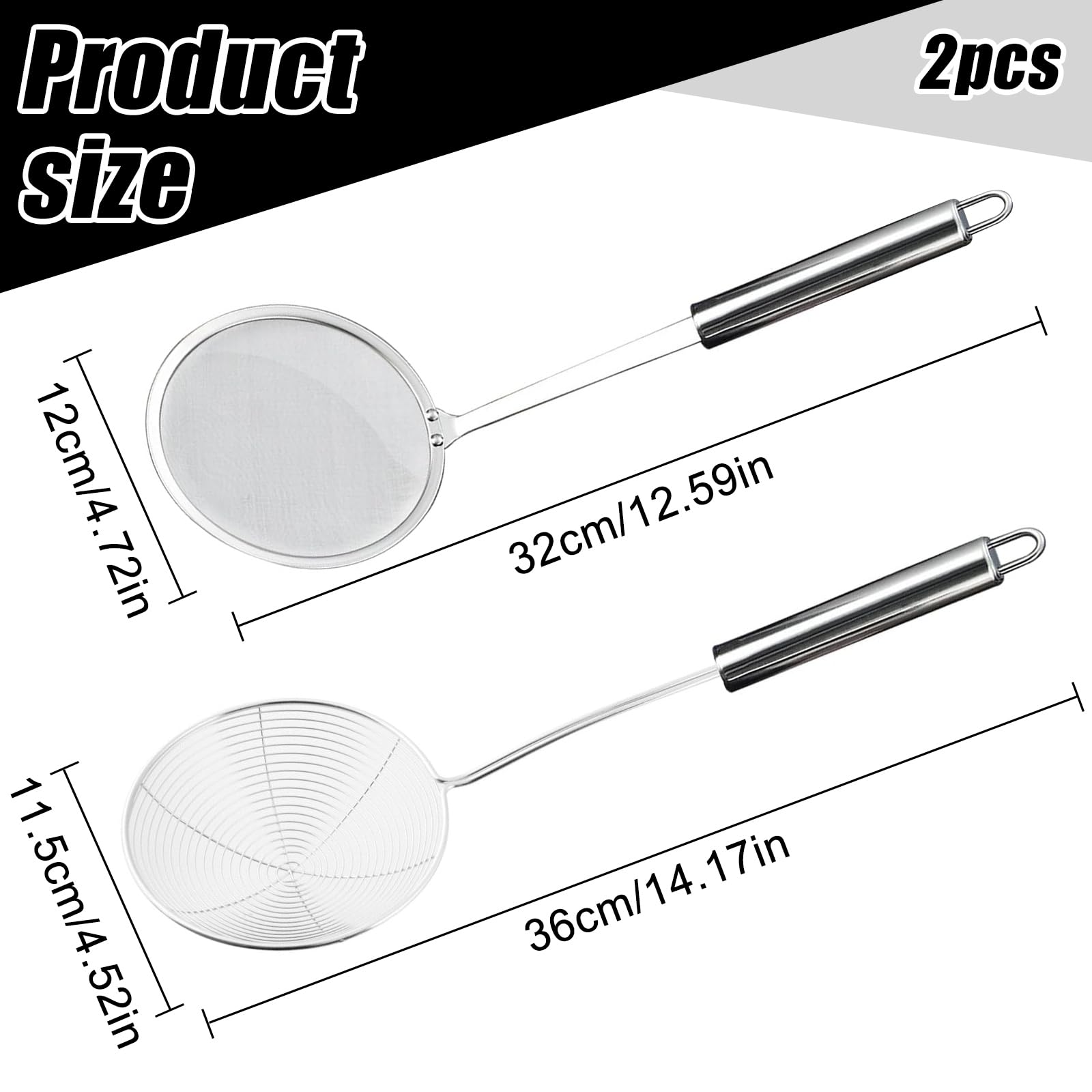 Set 2 Utensili Da Cucina In Acciaio Inox - Scolapasta E Schiumarola Con Manico In Legno, Per Pasta E Fritti - Foto 3