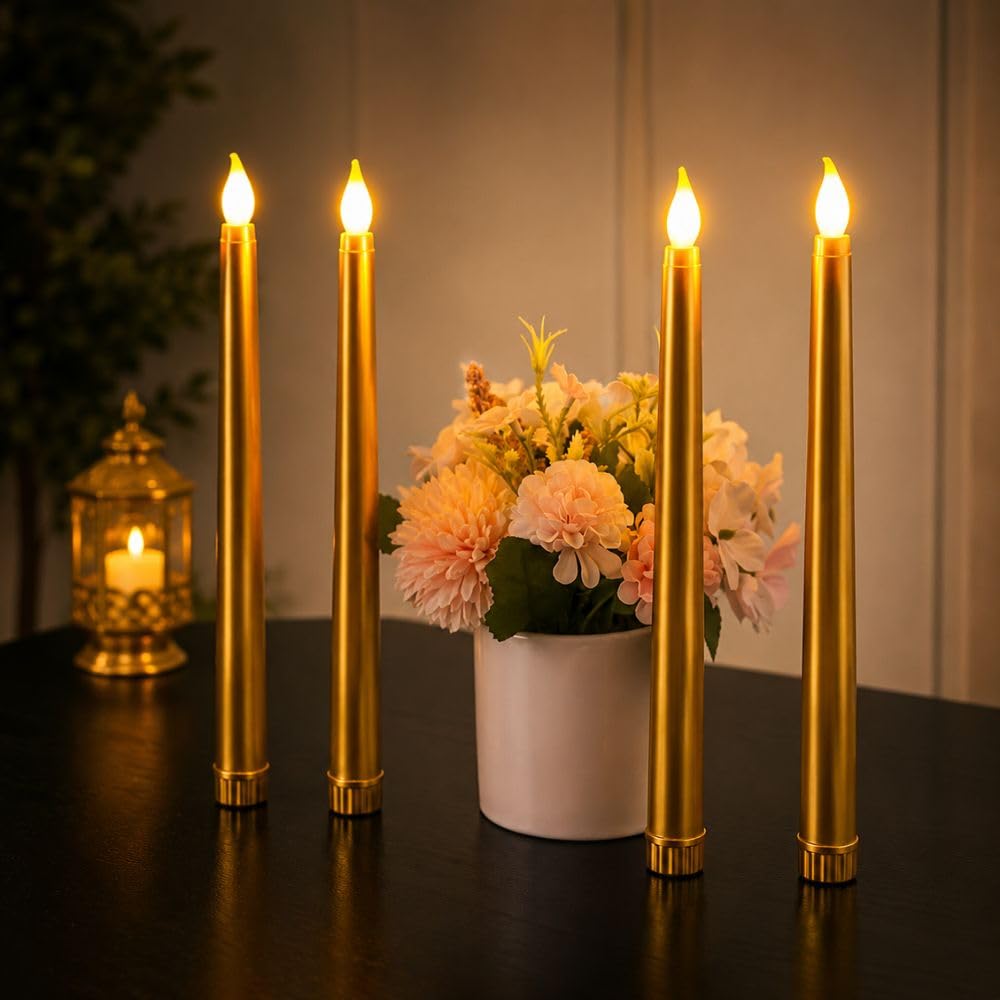 4 Pcs LED Flameless Candles | Romantic Love Gift for Him/Her | Candles Light for Couple Decor, Home Decor, Candlelight Dinner, Bedroom, Janmashtami, Christmas (Golden)-image-43