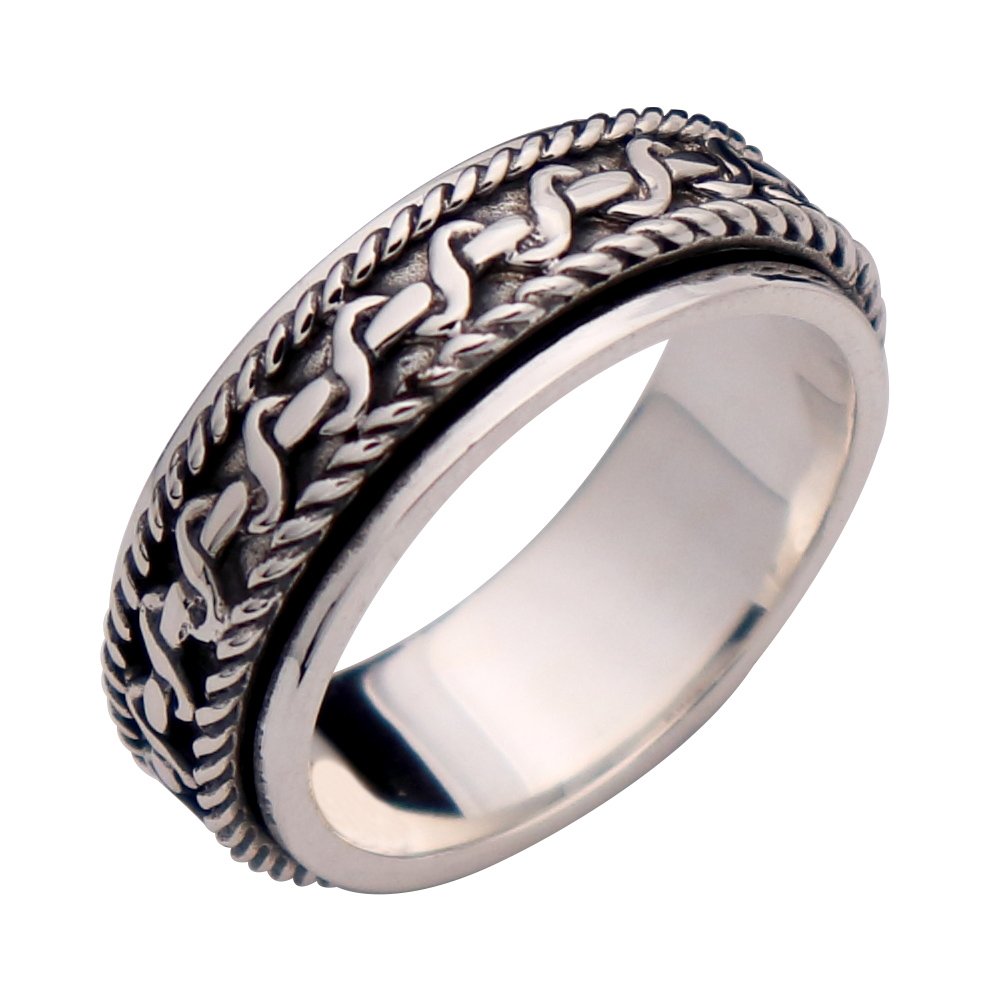 Vintage Echt 925 Sterling Silber Geflochtener Seil Spinner Ring Fidget Anxiety Ring Bandring Drehring für Herren Damen Größe 56-70