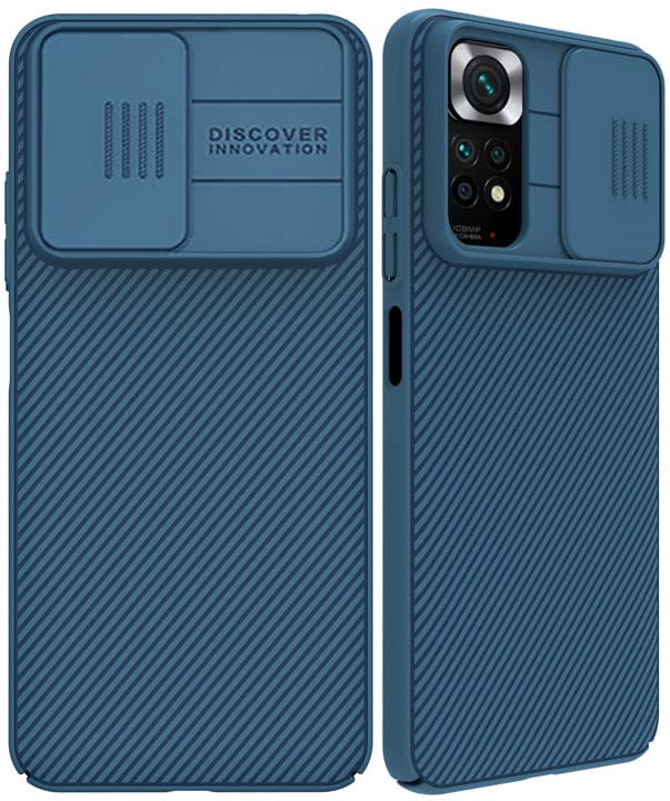 WVOZWWO for Xiaomi Redmi Note 11S Case with Camera Cover, Nilkkin Slim case Protective Cover with Camera Protector Hard PC TPU Ultra Thin Anti-Scratch Shockproof Phone Case for Redmi Note 11S (Blue)