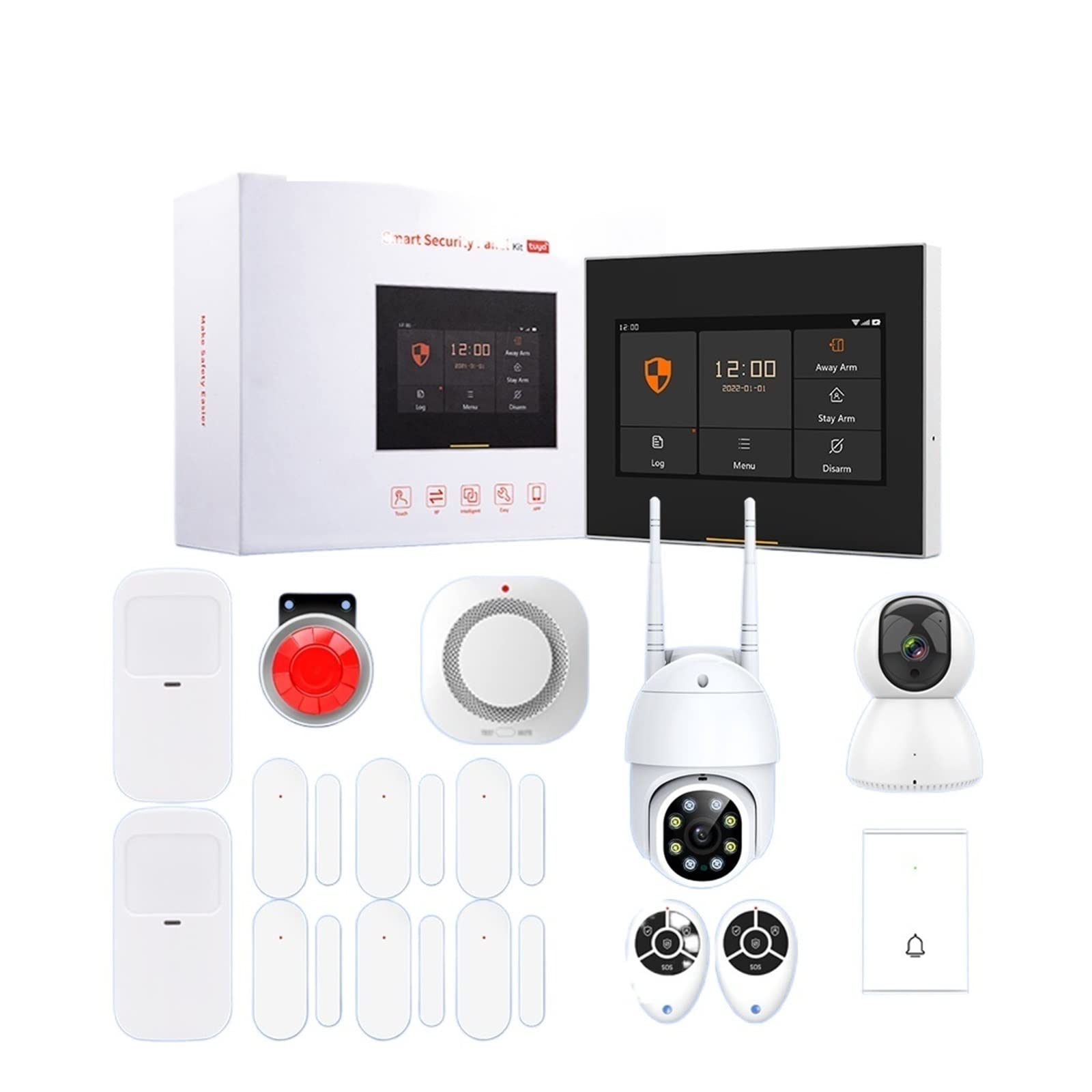 Kit de alarmas de Seguridad inalámbrica de Tuya for Alarma de Seguridad for el hogar House Inteligente con Sensor de Humo Pir Detectores en la cámara Externa