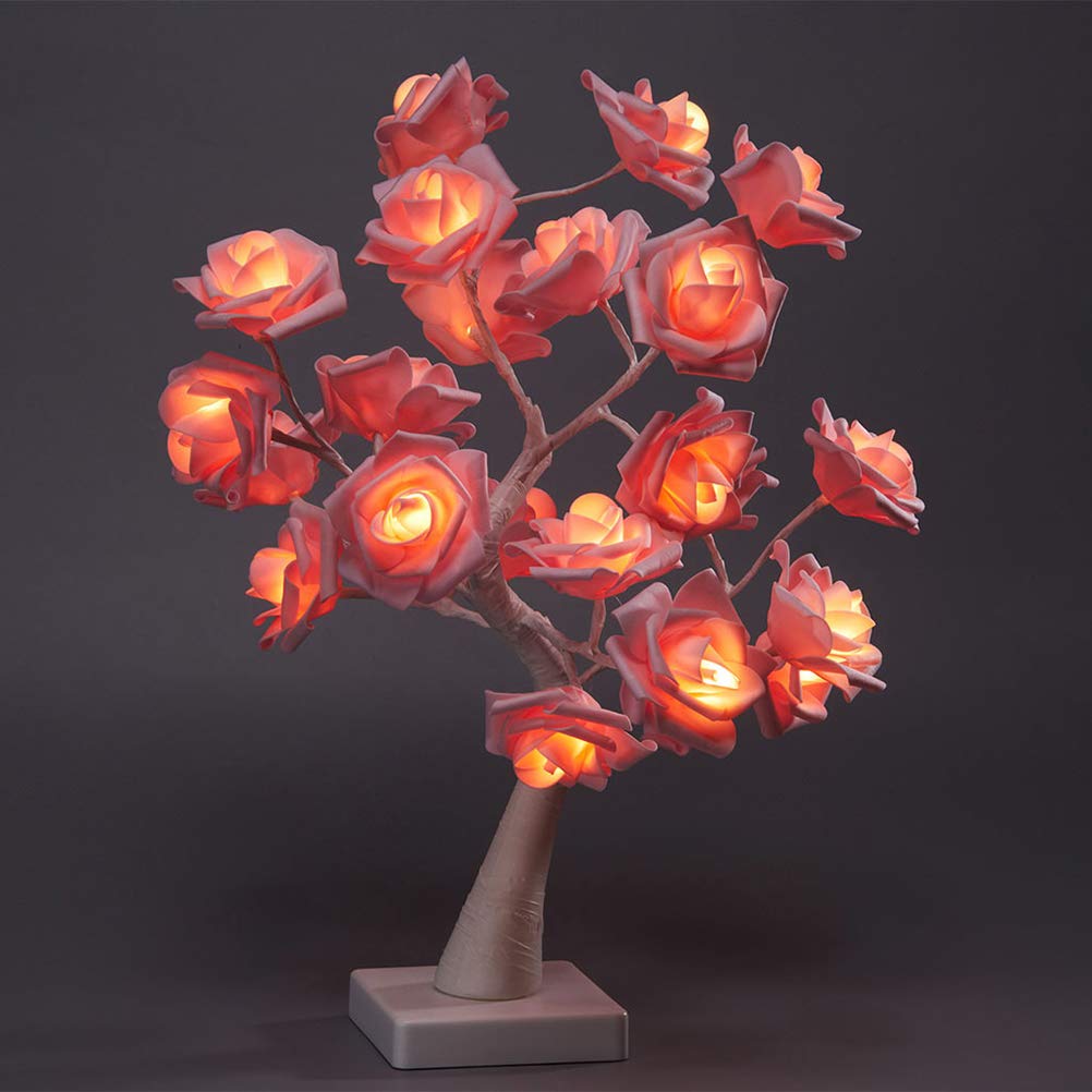Syrisora ​​Bureau Rose bonsaï Arbre Lampe 24 LED Arbre Lampe alimenté par Batterie Lumière Décorative pour Salon Chambre (Rose)